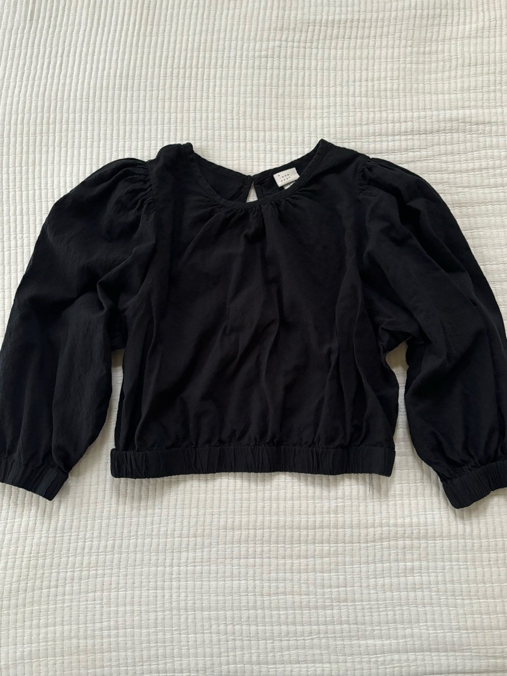 A New Day Women’s Black Crop Top with Bell Sleeves Elastic Waistband